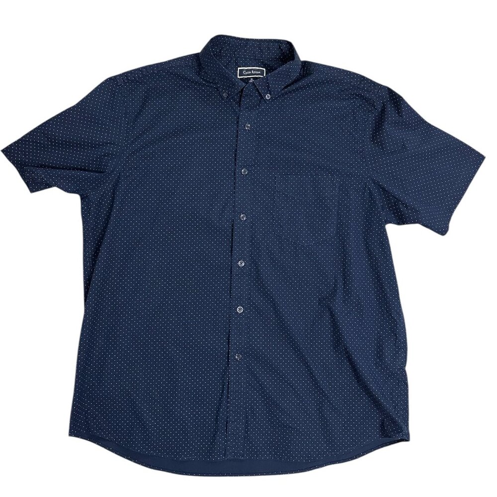 Club Room Mens Shirt Blue Navy Polka Dots Size XL Short Sleeves Pre-owned